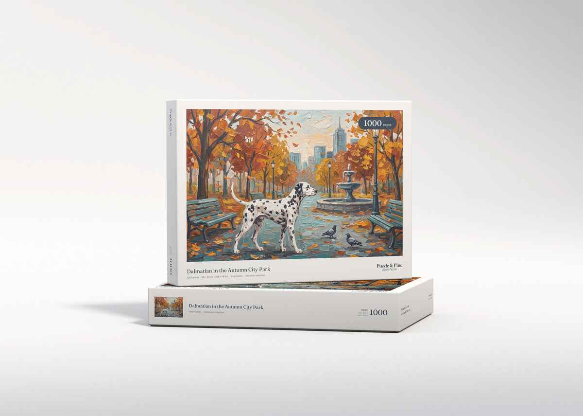 Dalmatian in the Autumn City Park jigsaw puzzle - gift box