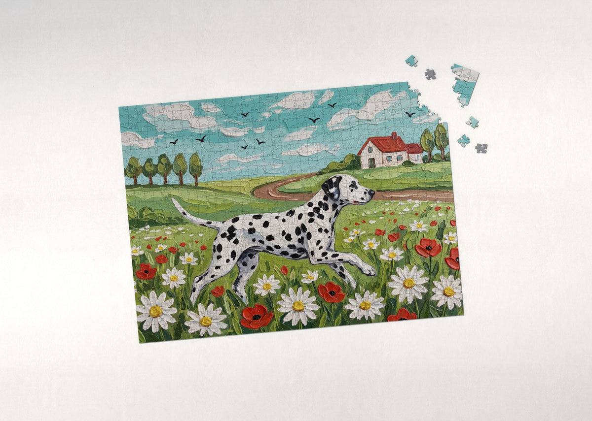 Dalmatian in the Daisy Field jigsaw puzzle - puzzle with loose pieces