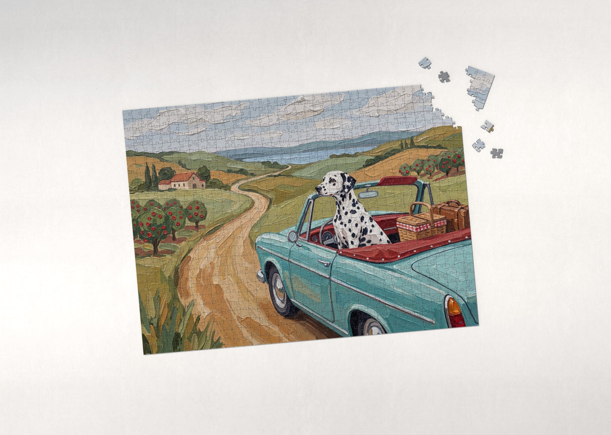 Dalmatian on the Countryside Road Trip jigsaw puzzle - puzzle with loose pieces