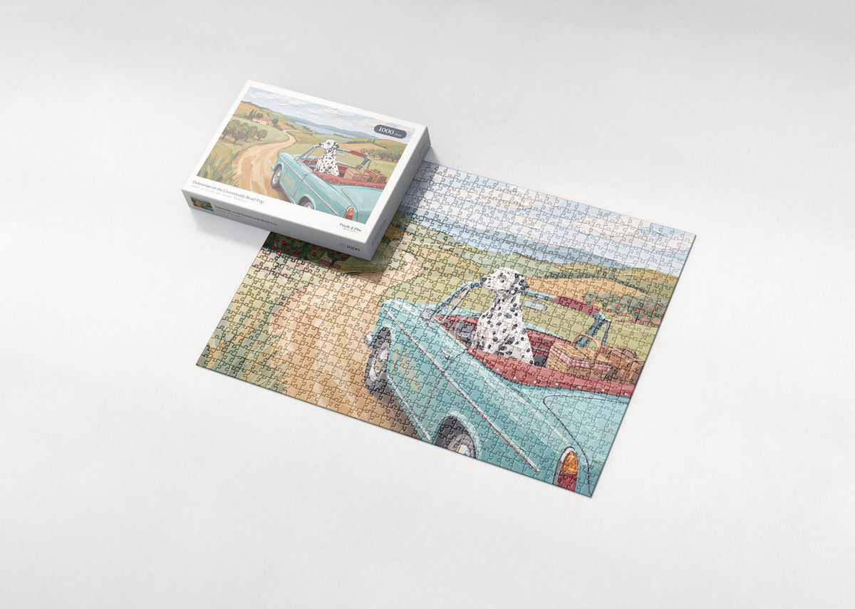 Dalmatian on the Countryside Road Trip jigsaw puzzle - box and puzzle
