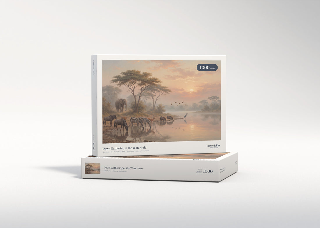 Dawn Gathering at the Waterhole jigsaw puzzle - gift box