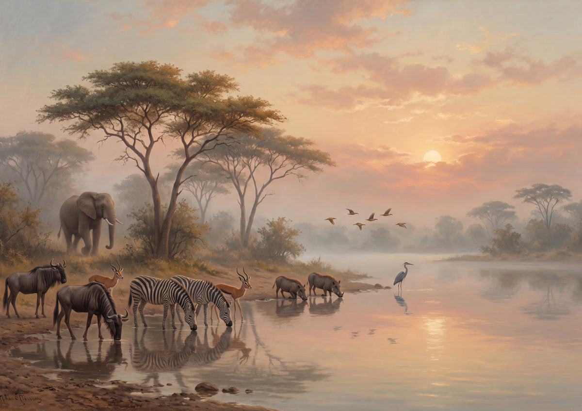 Dawn Gathering at the Waterhole jigsaw puzzle