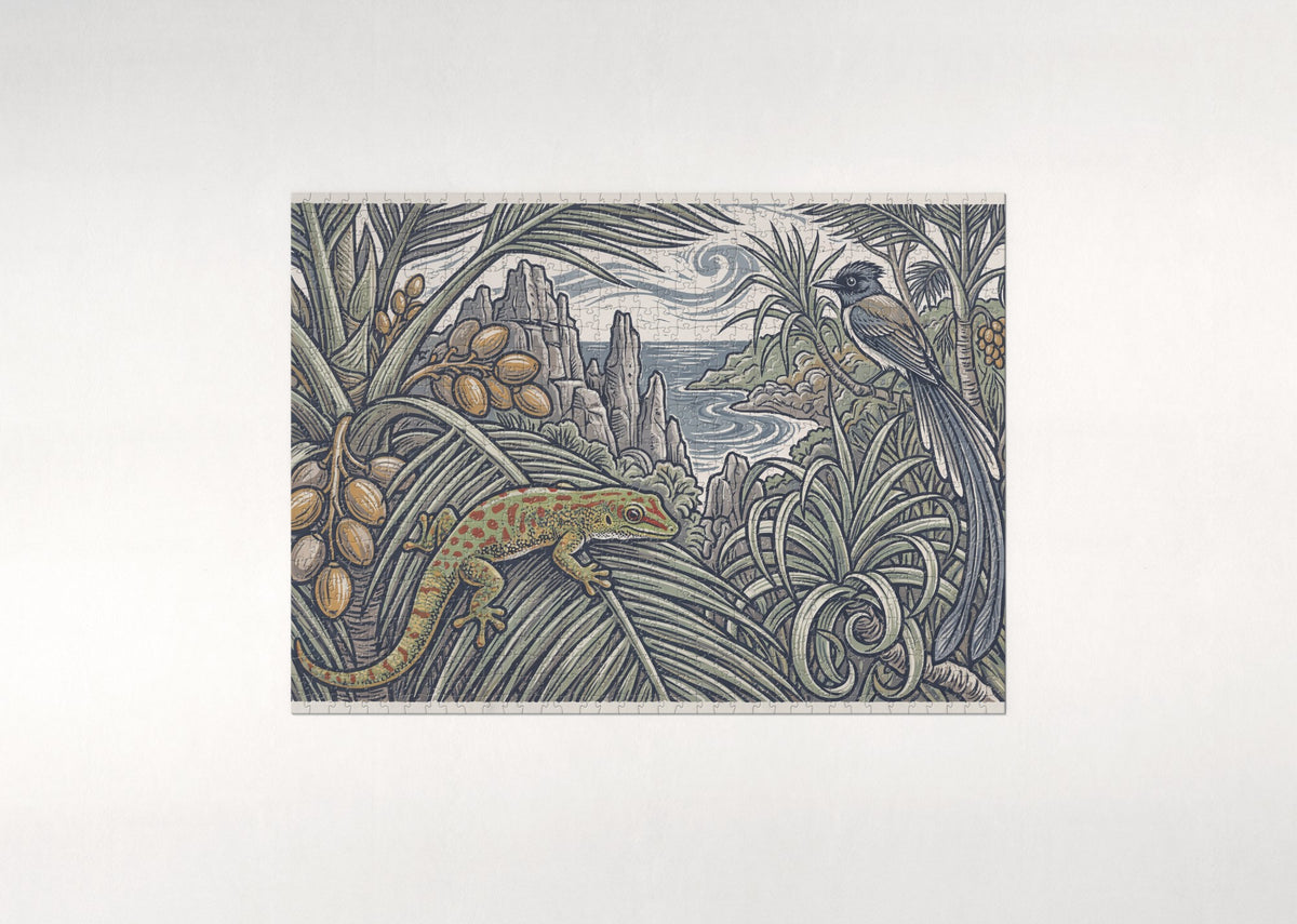 Day Gecko on the Palm Leaf jigsaw puzzle - flat puzzle
