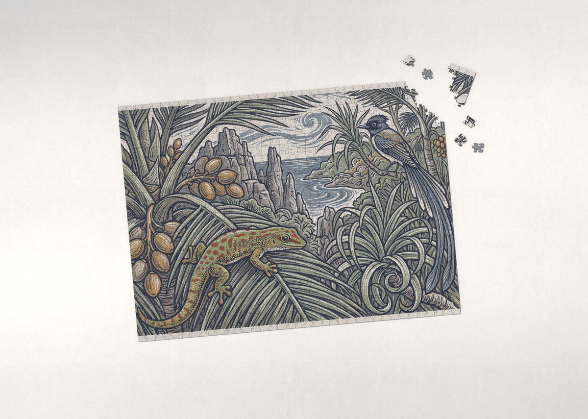 Day Gecko on the Palm Leaf jigsaw puzzle - puzzle with loose pieces