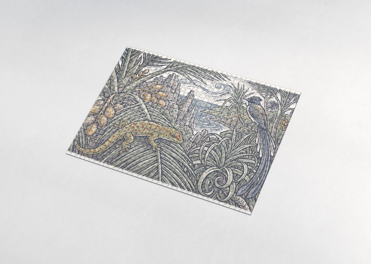 Day Gecko on the Palm Leaf jigsaw puzzle - assembled puzzle