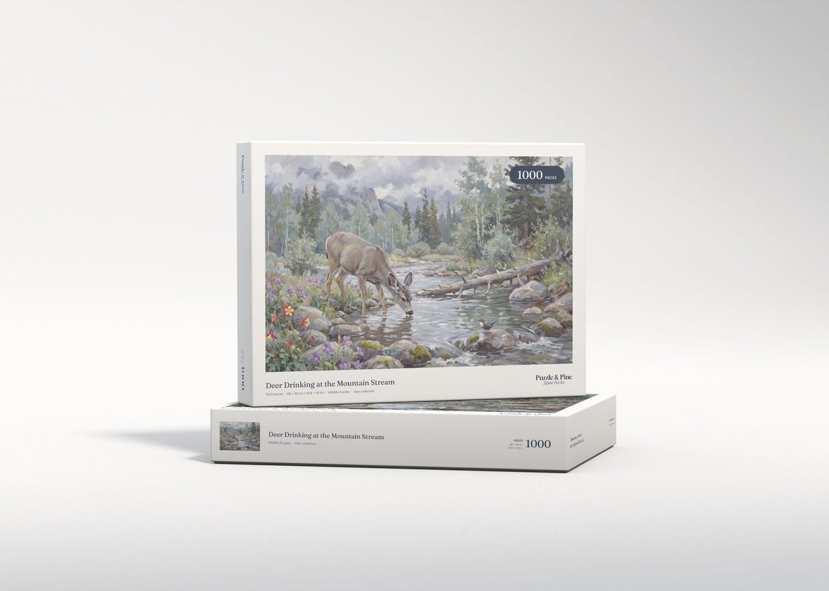Deer Drinking at the Mountain Stream jigsaw puzzle - gift box