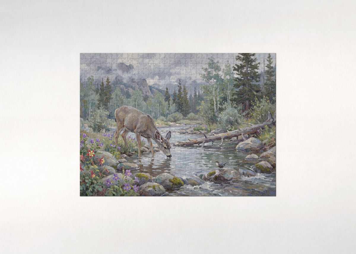 Deer Drinking at the Mountain Stream jigsaw puzzle - flat puzzle