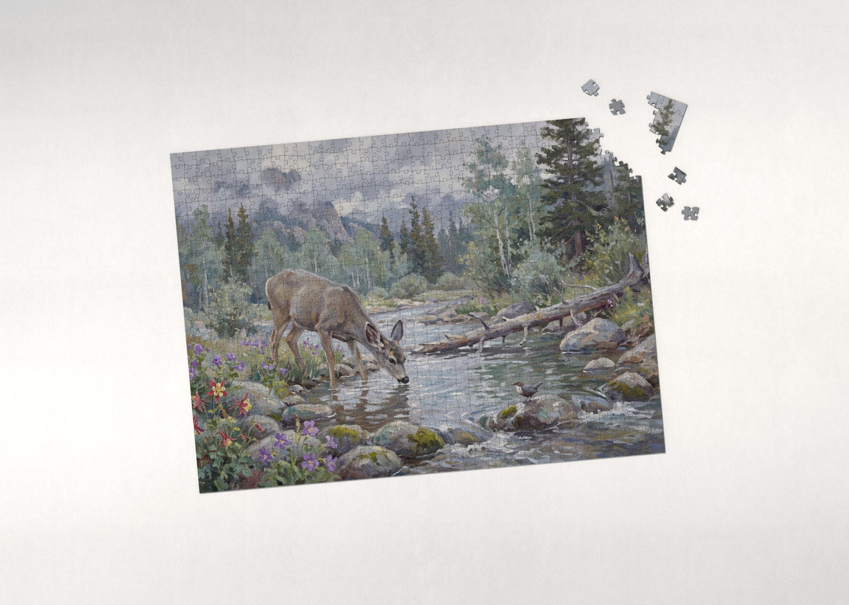 Deer Drinking at the Mountain Stream jigsaw puzzle - puzzle with loose pieces
