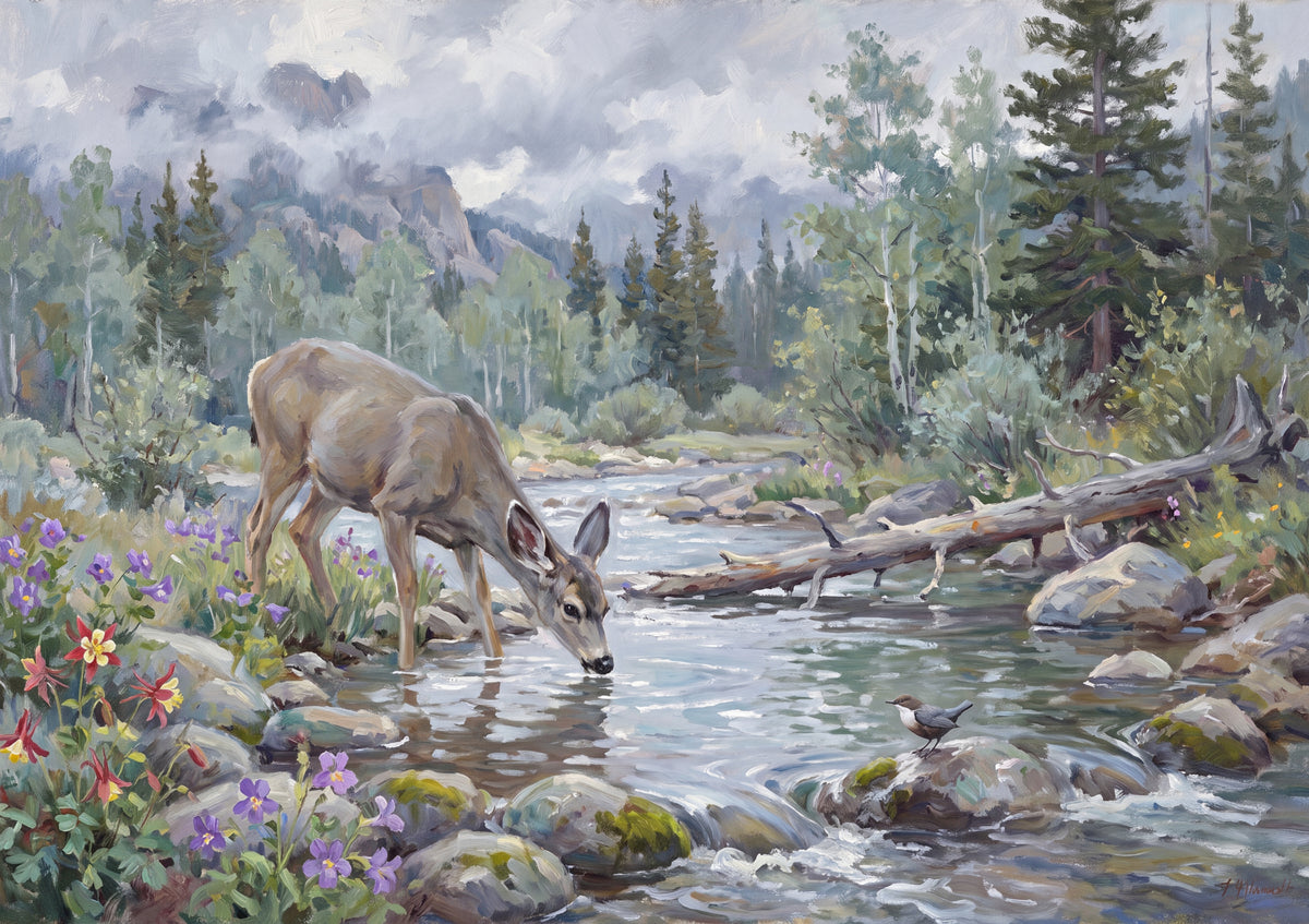 Deer Drinking at the Mountain Stream jigsaw puzzle