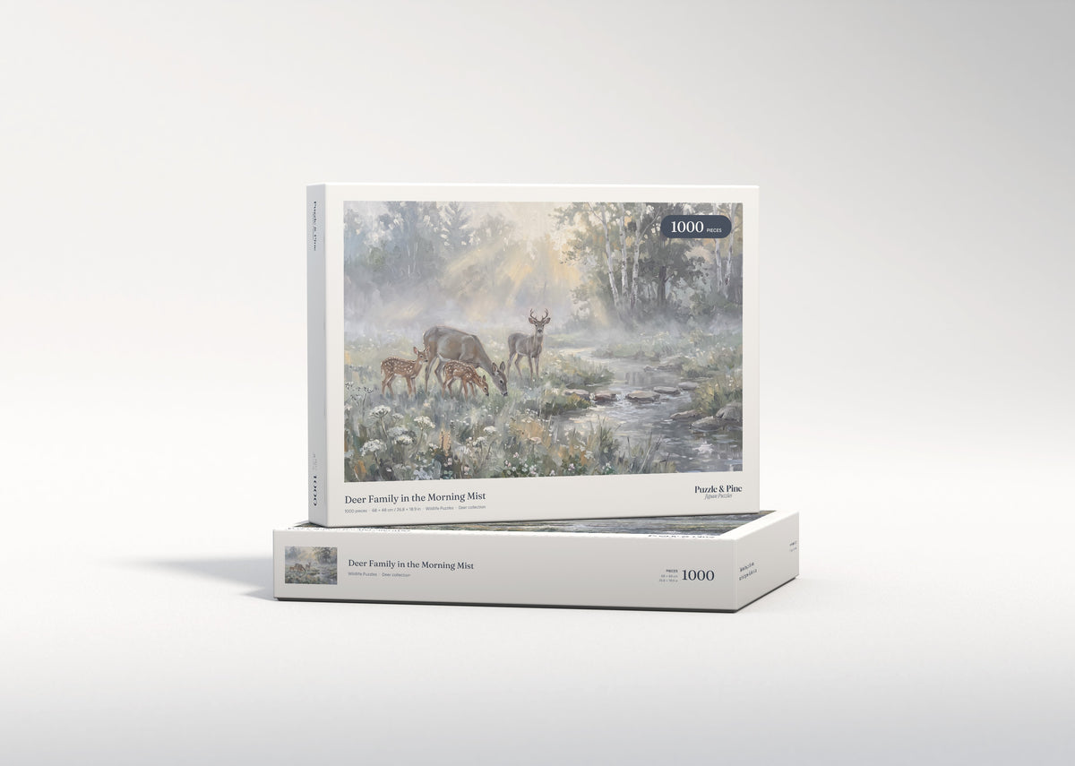 Deer Family in the Morning Mist jigsaw puzzle - gift box