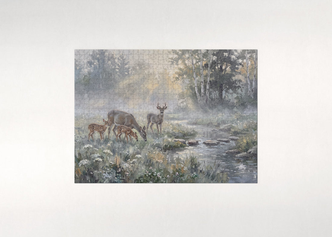 Deer Family in the Morning Mist jigsaw puzzle - gift box