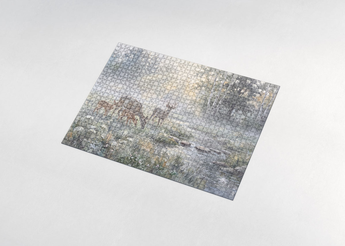 Deer Family in the Morning Mist jigsaw puzzle - assembled puzzle