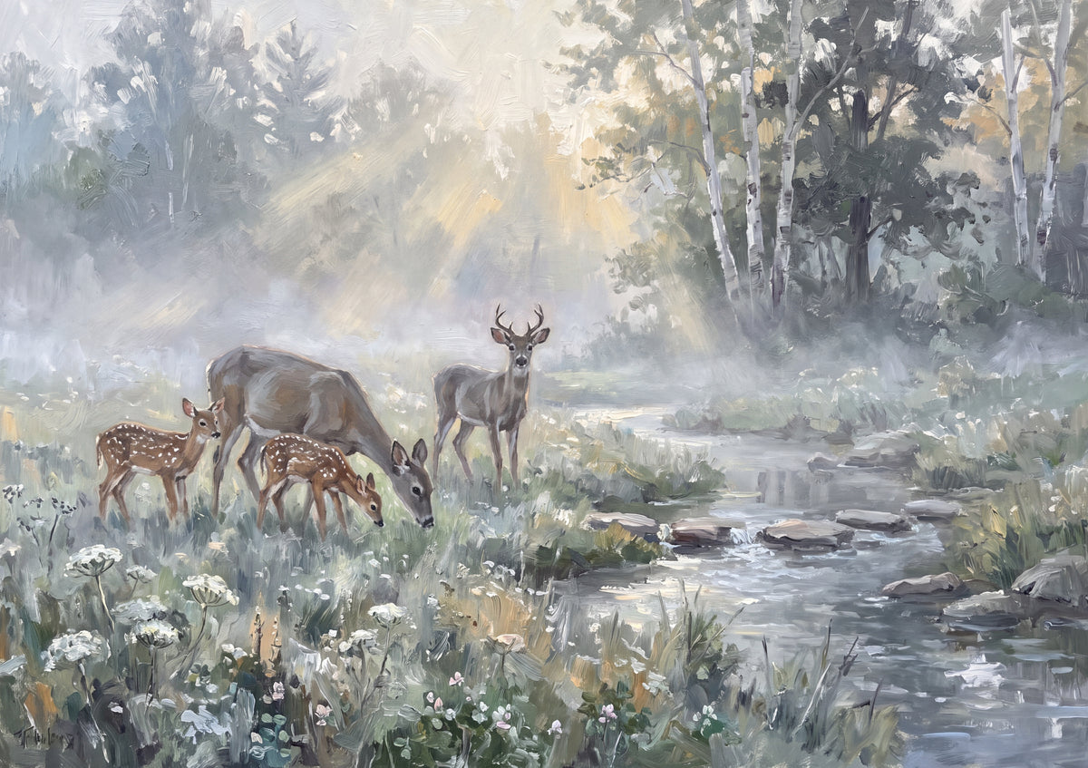 Deer Family in the Morning Mist jigsaw puzzle