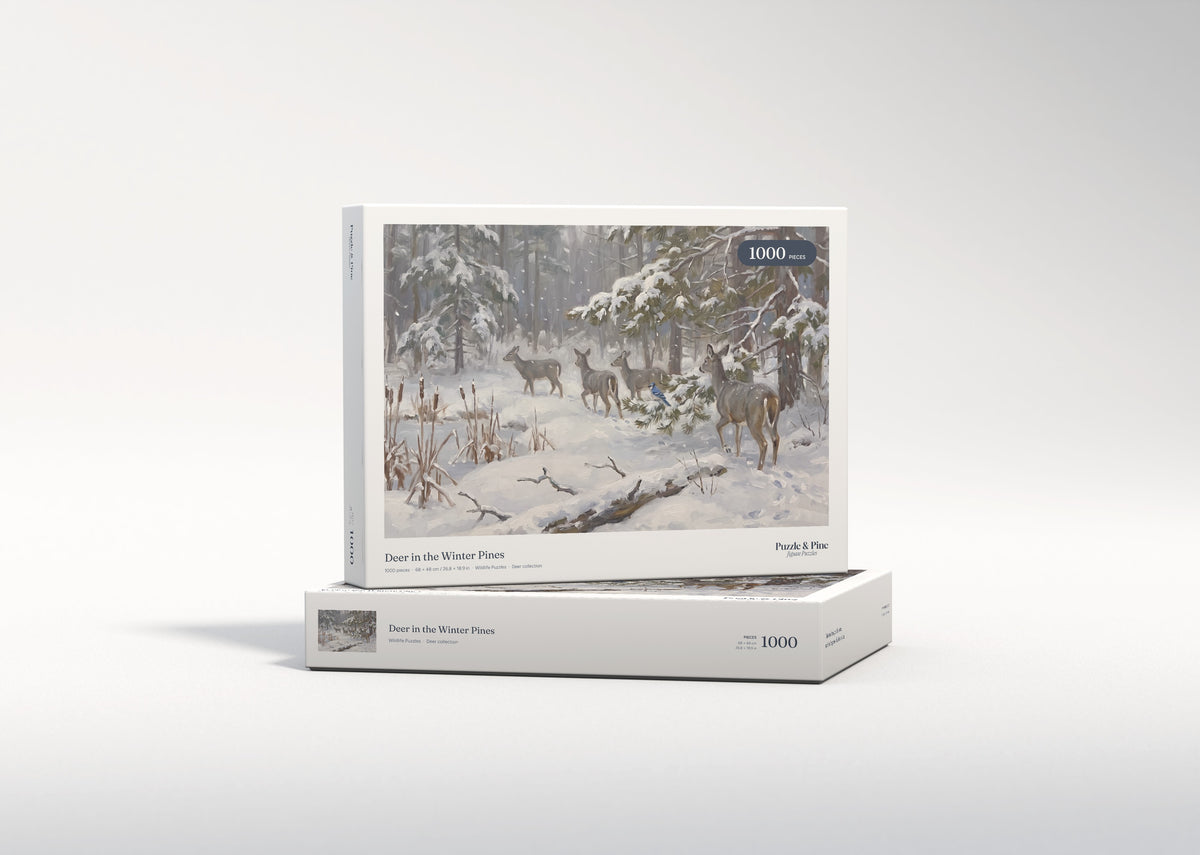 Deer in the Winter Pines jigsaw puzzle - gift box