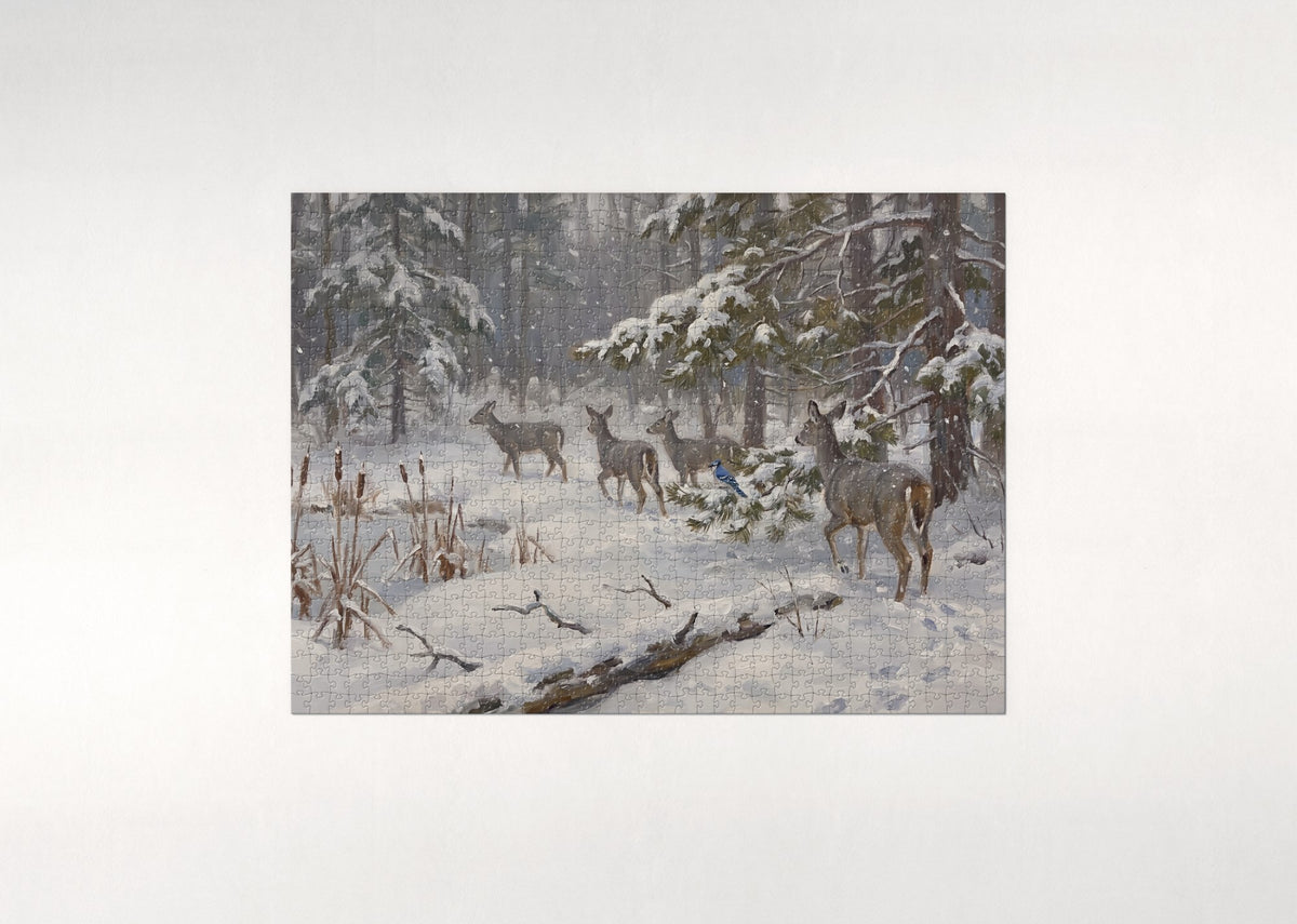 Deer in the Winter Pines jigsaw puzzle - flat puzzle
