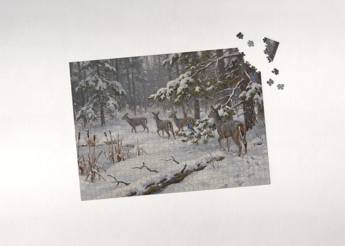 Deer in the Winter Pines jigsaw puzzle - puzzle with loose pieces