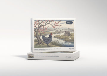 Delaware State Bird and Flower: Blue Hen and Peach Blossom jigsaw puzzle - gift box