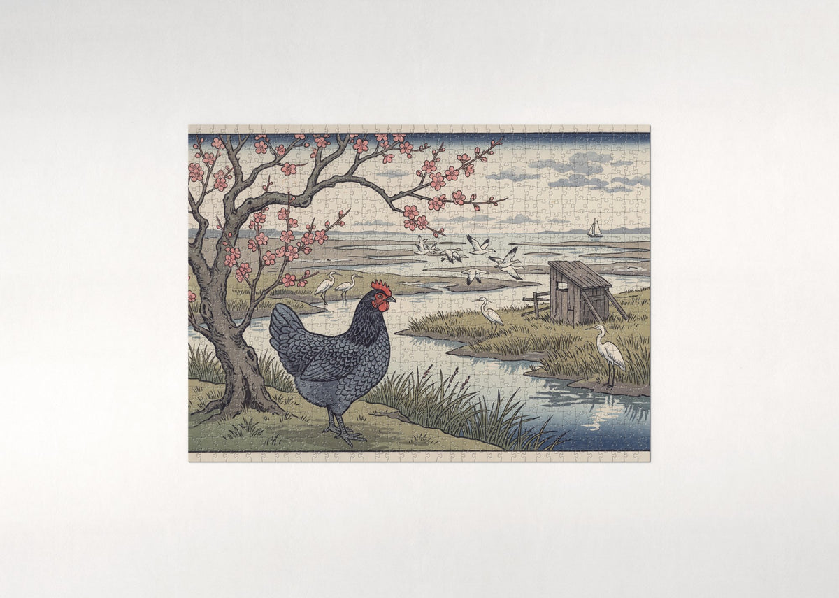 Delaware State Bird and Flower: Blue Hen and Peach Blossom jigsaw puzzle - flat puzzle