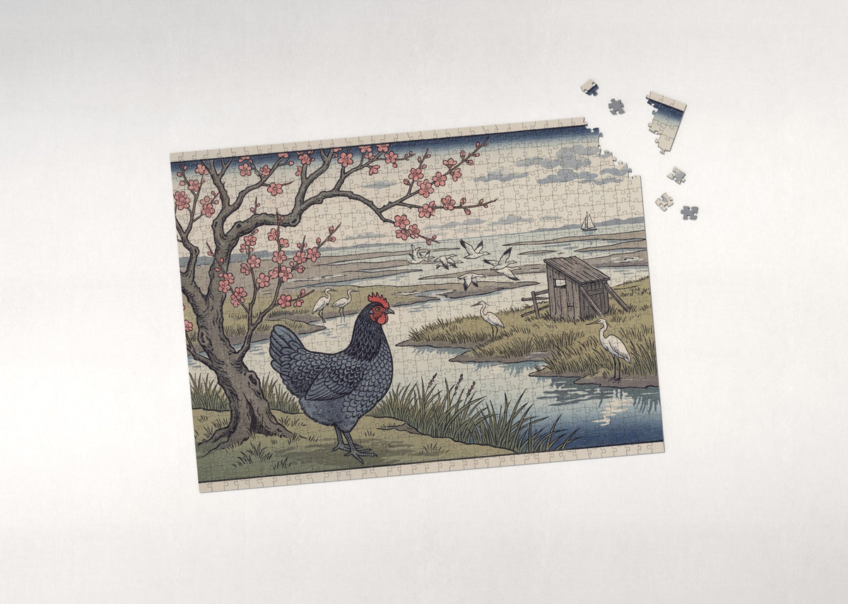 Delaware State Bird and Flower: Blue Hen and Peach Blossom jigsaw puzzle - puzzle with loose pieces