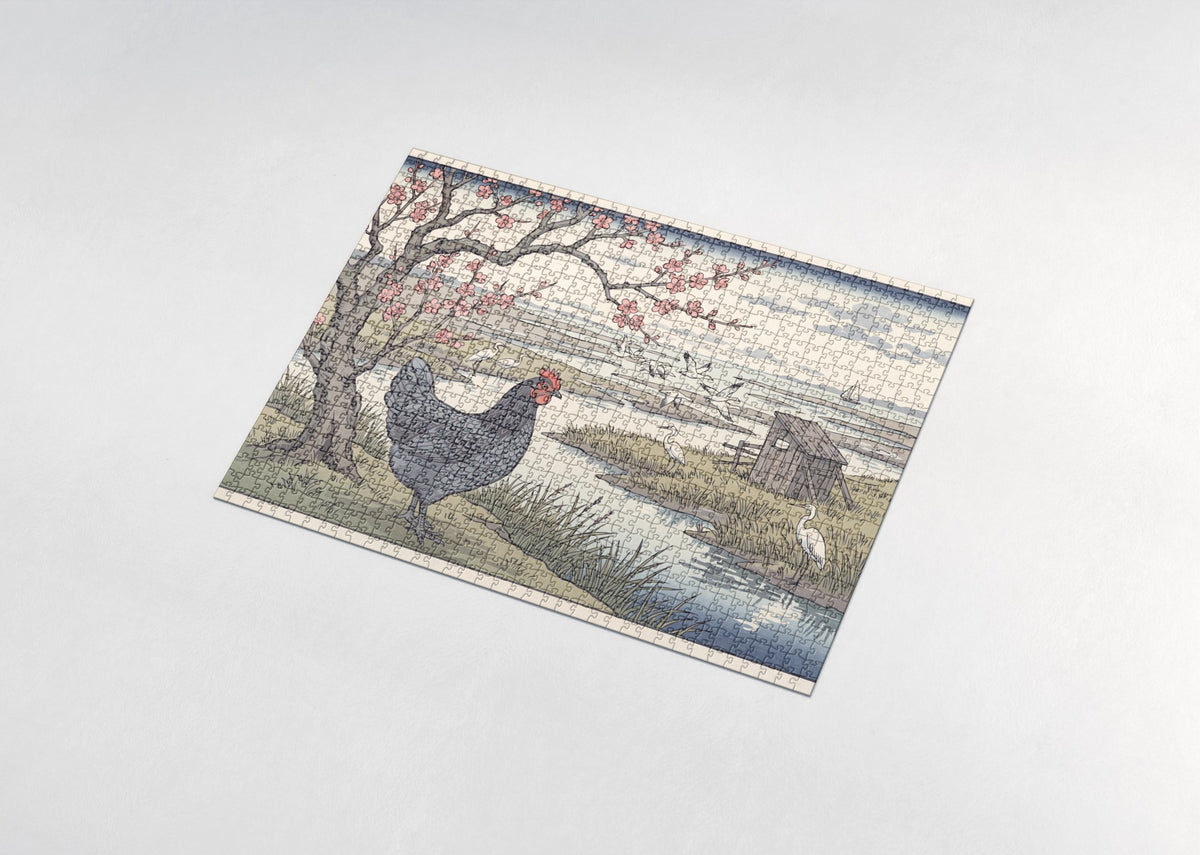 Delaware State Bird and Flower: Blue Hen and Peach Blossom jigsaw puzzle - assembled puzzle