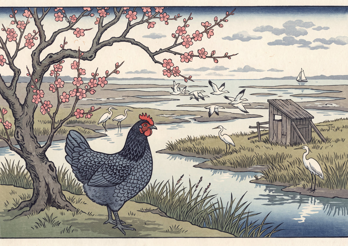 Delaware State Bird and Flower: Blue Hen and Peach Blossom jigsaw puzzle