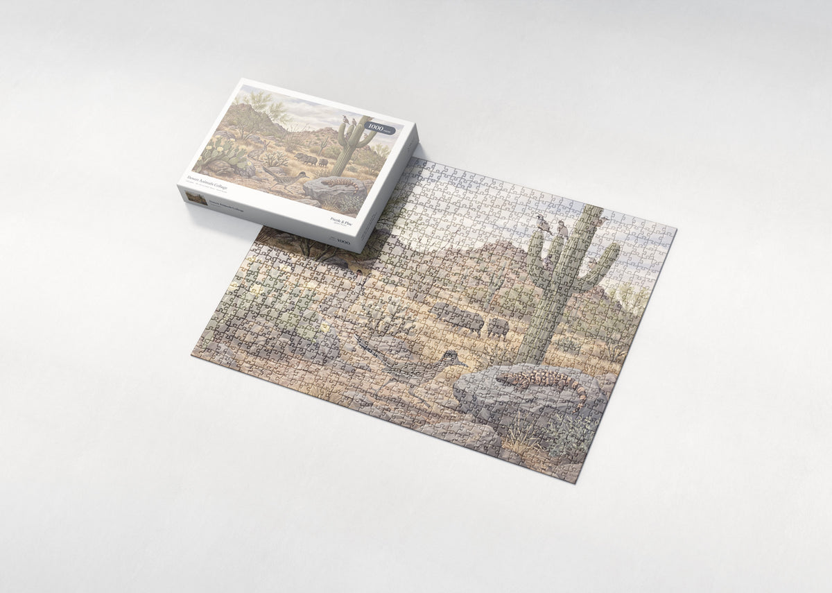 Desert Animals Collage jigsaw puzzle - box and puzzle