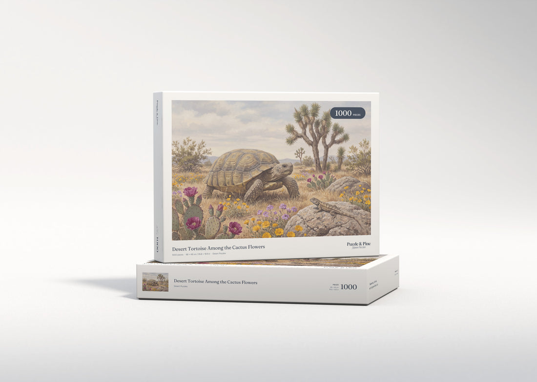 Desert Tortoise Among the Cactus Flowers jigsaw puzzle - gift box