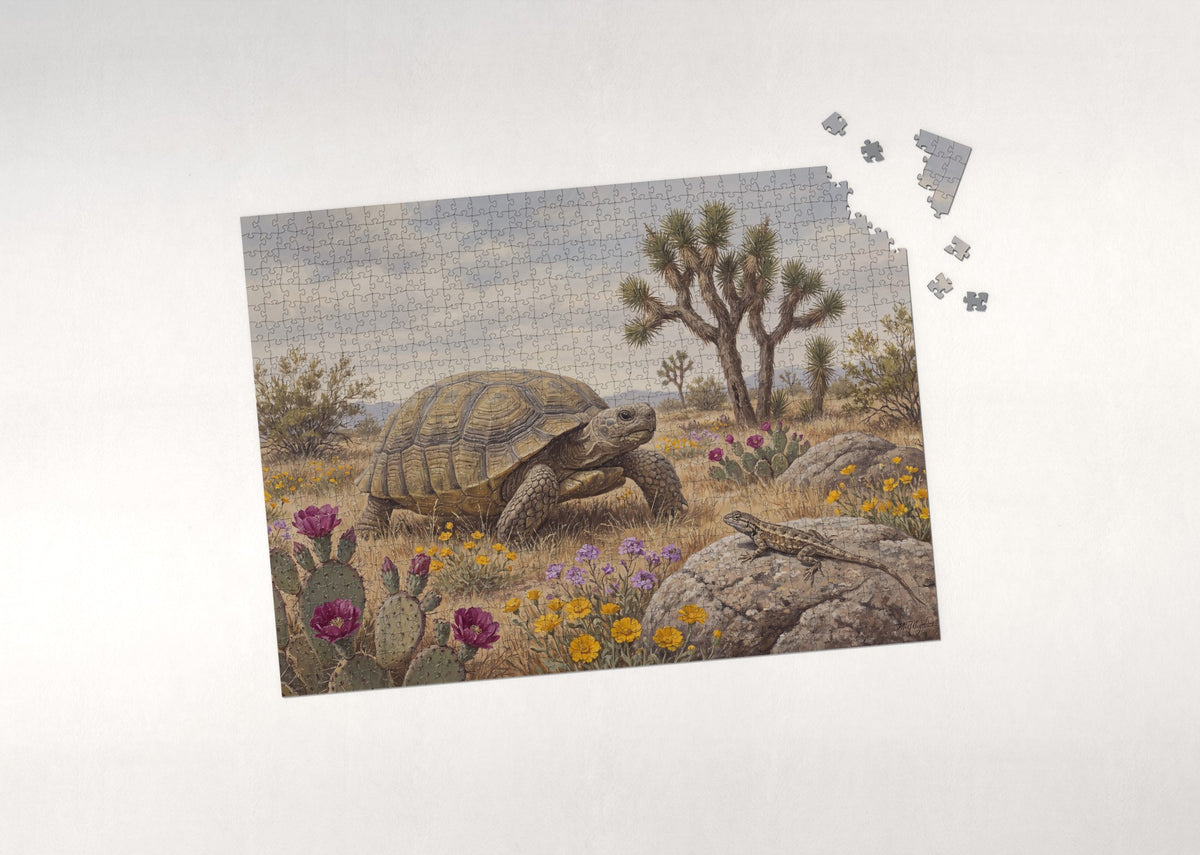 Desert Tortoise Among the Cactus Flowers jigsaw puzzle - puzzle with loose pieces