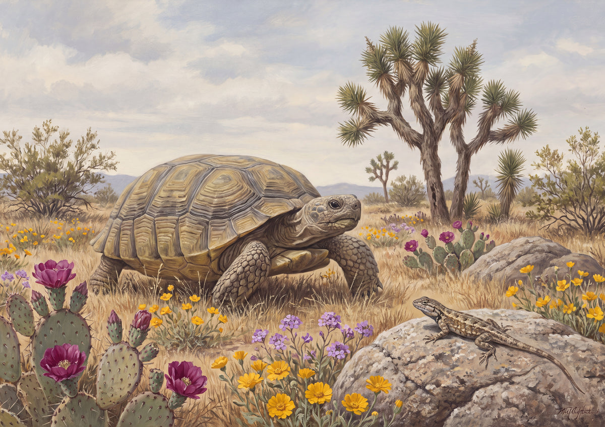 Desert Tortoise Among the Cactus Flowers jigsaw puzzle