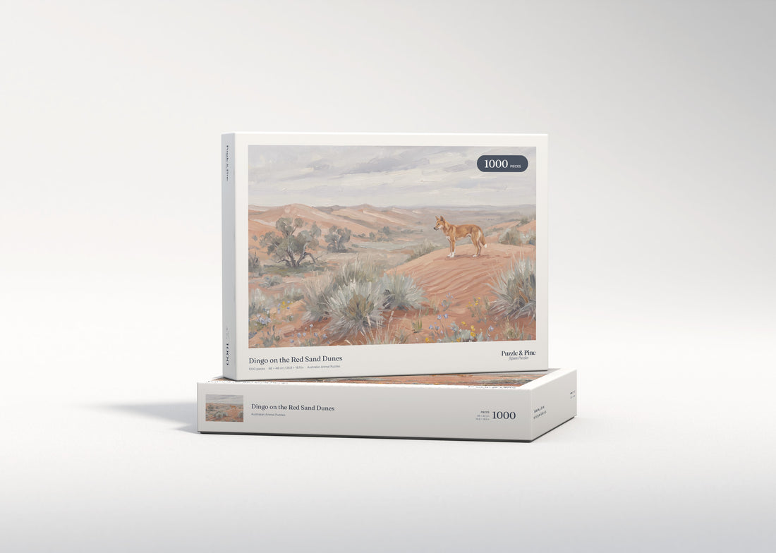Dingo on the Red Sand Dunes jigsaw puzzle - gift box