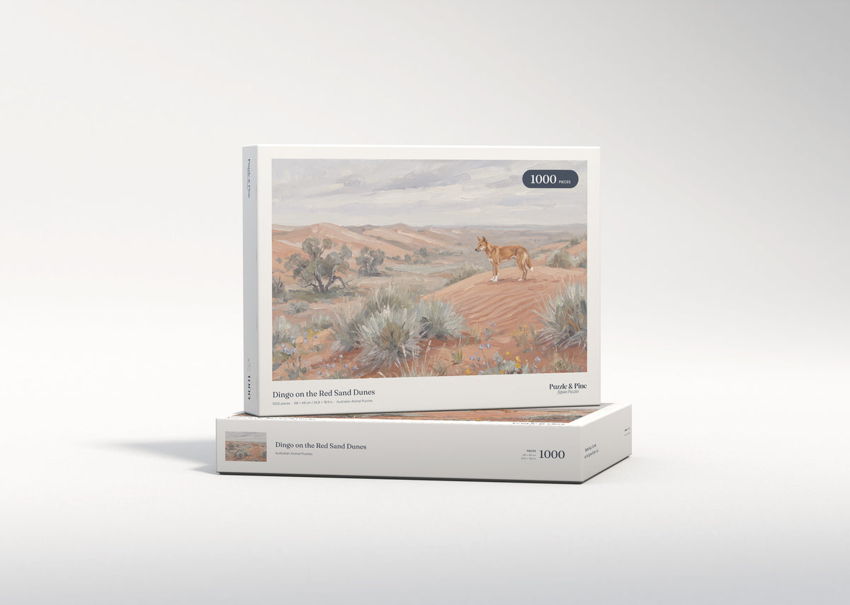 Dingo on the Red Sand Dunes jigsaw puzzle - gift box