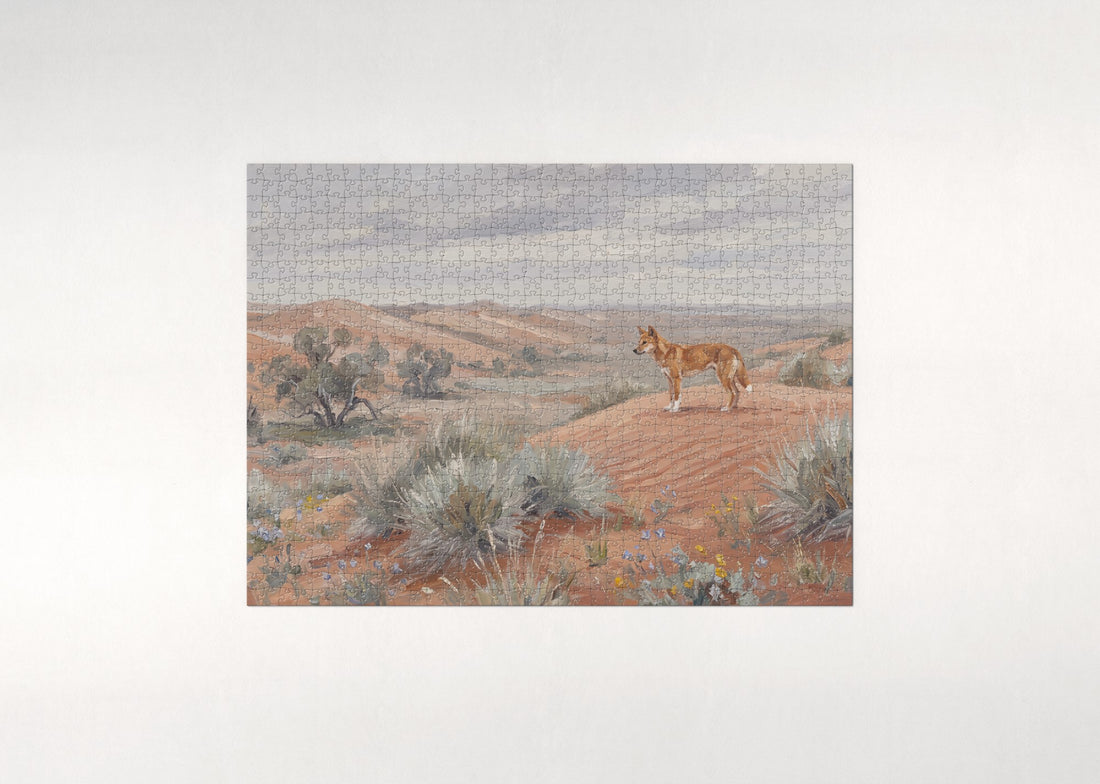 Dingo on the Red Sand Dunes jigsaw puzzle - gift box