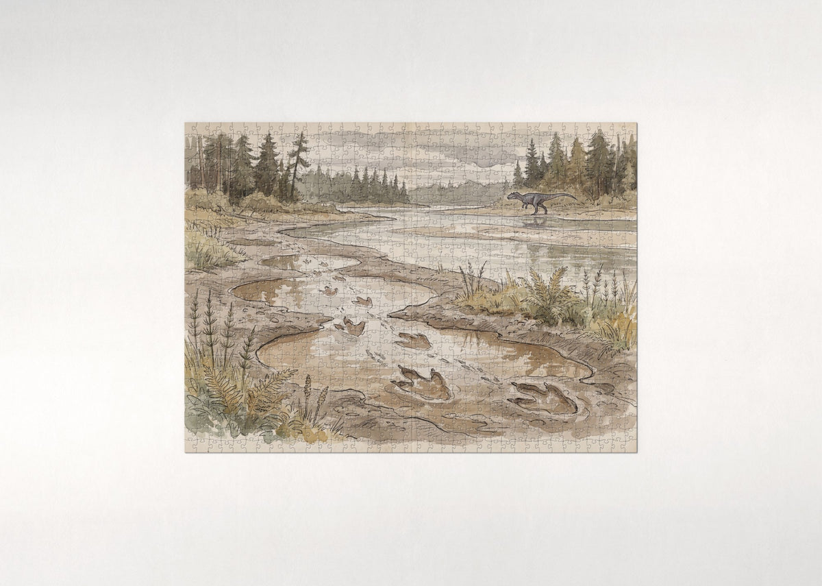 Dinosaur Footprints at the Riverbank jigsaw puzzle - flat puzzle