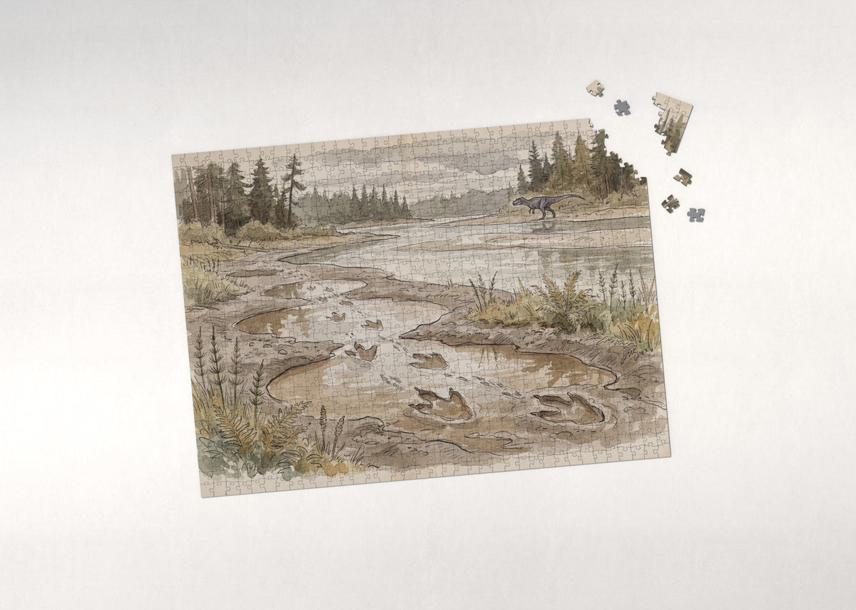 Dinosaur Footprints at the Riverbank jigsaw puzzle - puzzle with loose pieces