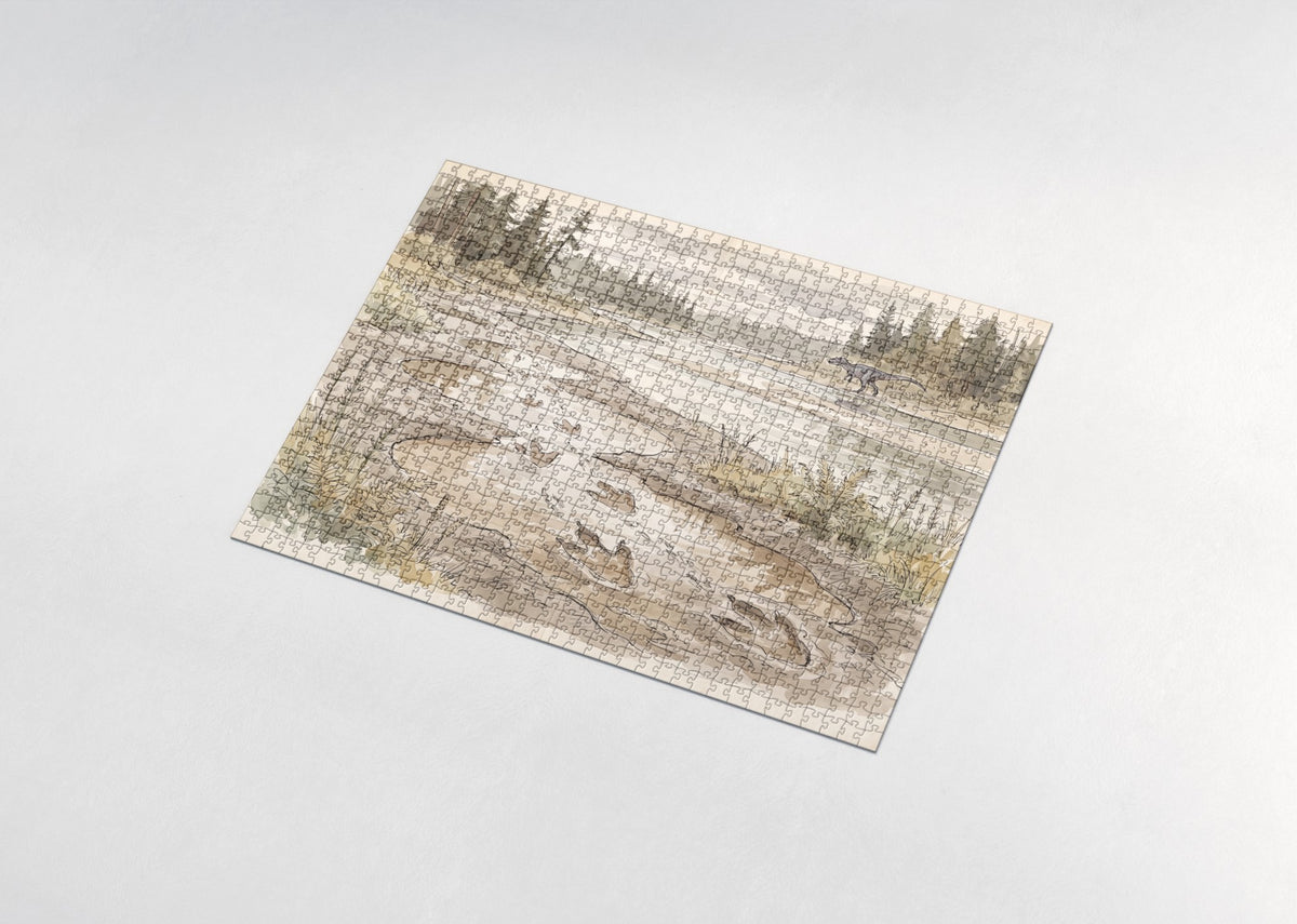Dinosaur Footprints at the Riverbank jigsaw puzzle - assembled puzzle