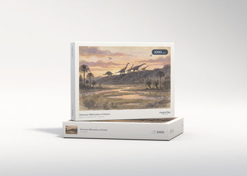 Dinosaur Silhouettes at Sunset jigsaw puzzle - gift box