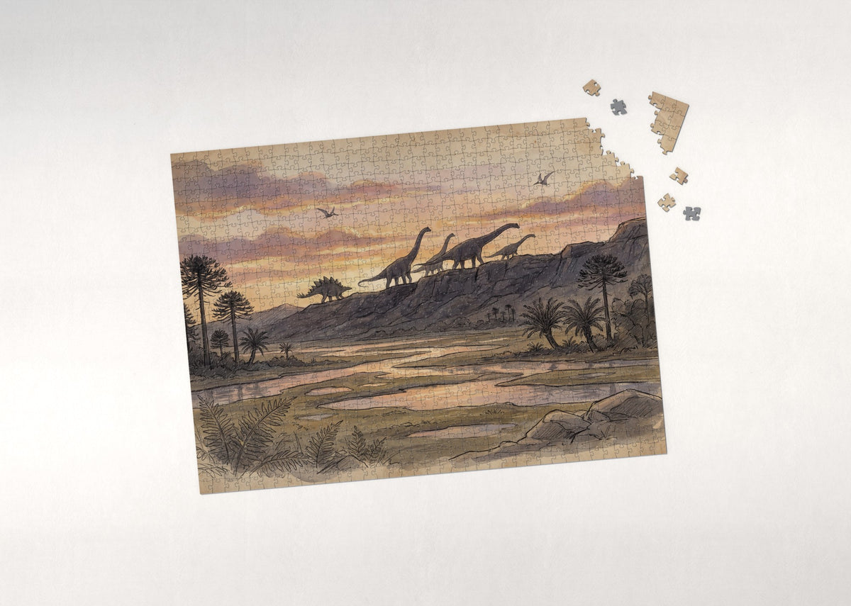 Dinosaur Silhouettes at Sunset jigsaw puzzle - puzzle with loose pieces