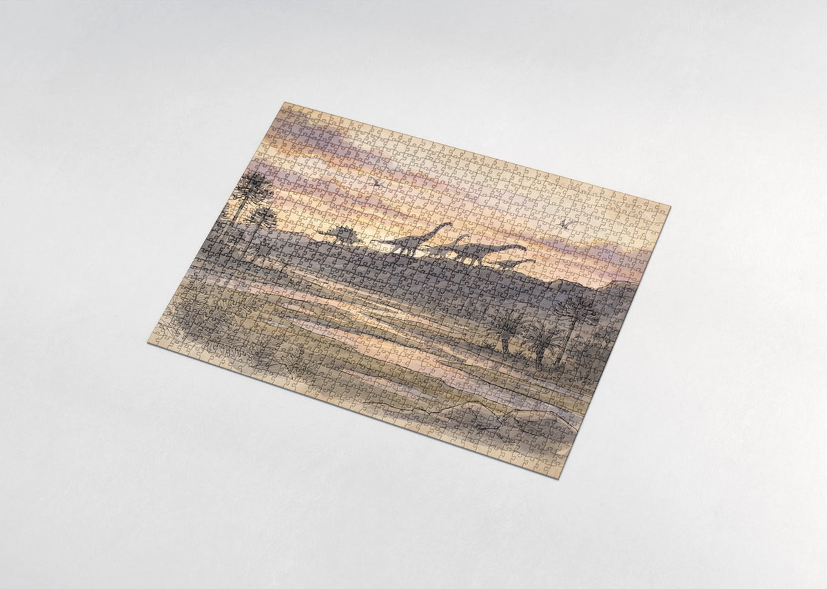 Dinosaur Silhouettes at Sunset jigsaw puzzle - assembled puzzle