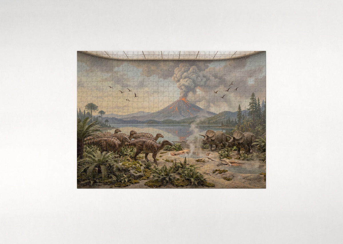 Dinosaurs at the Volcano Eruption jigsaw puzzle - flat puzzle