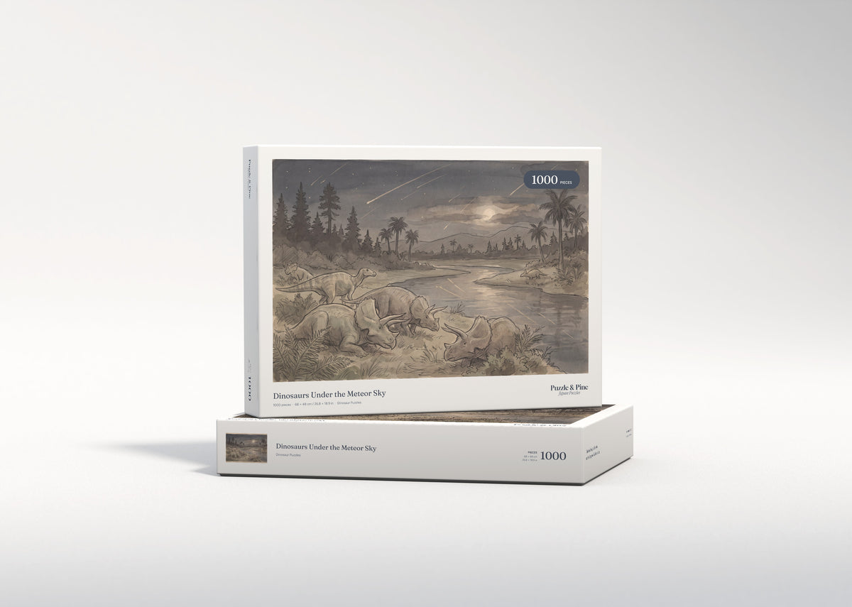 Dinosaurs Under the Meteor Sky jigsaw puzzle - gift box