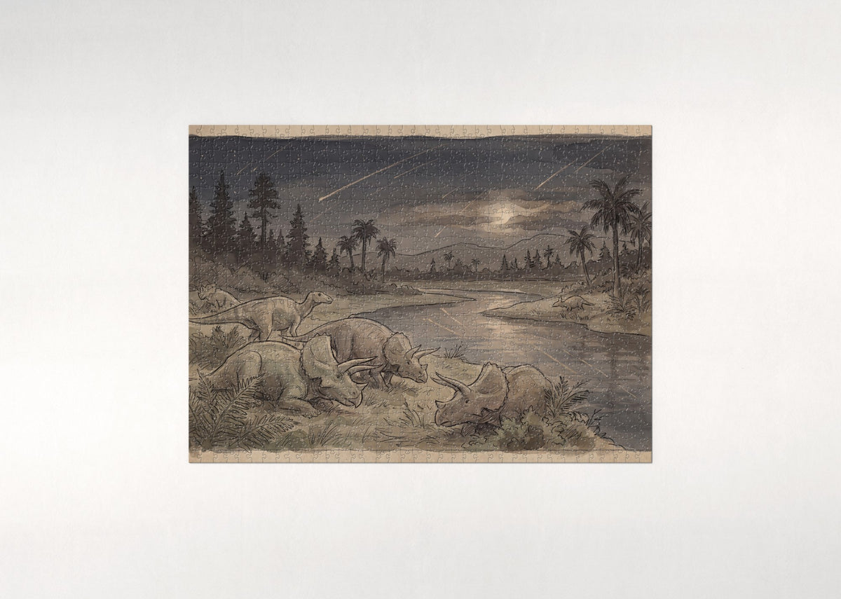 Dinosaurs Under the Meteor Sky jigsaw puzzle - flat puzzle