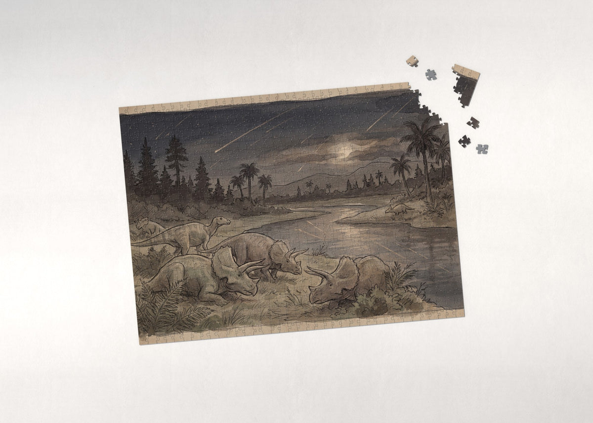 Dinosaurs Under the Meteor Sky jigsaw puzzle - puzzle with loose pieces