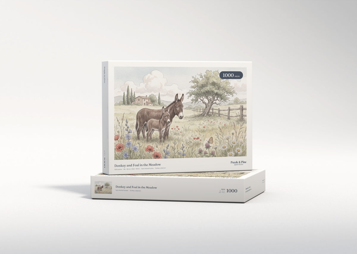 Donkey and Foal in the Meadow jigsaw puzzle - gift box