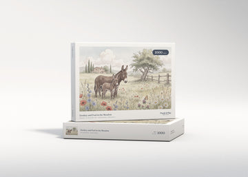 Donkey and Foal in the Meadow jigsaw puzzle - gift box