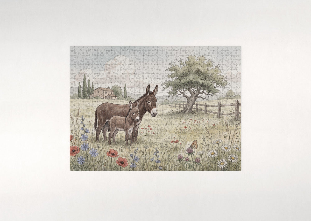 Donkey and Foal in the Meadow jigsaw puzzle - flat puzzle