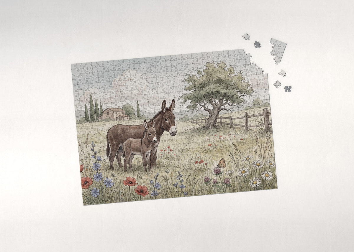 Donkey and Foal in the Meadow jigsaw puzzle - puzzle with loose pieces