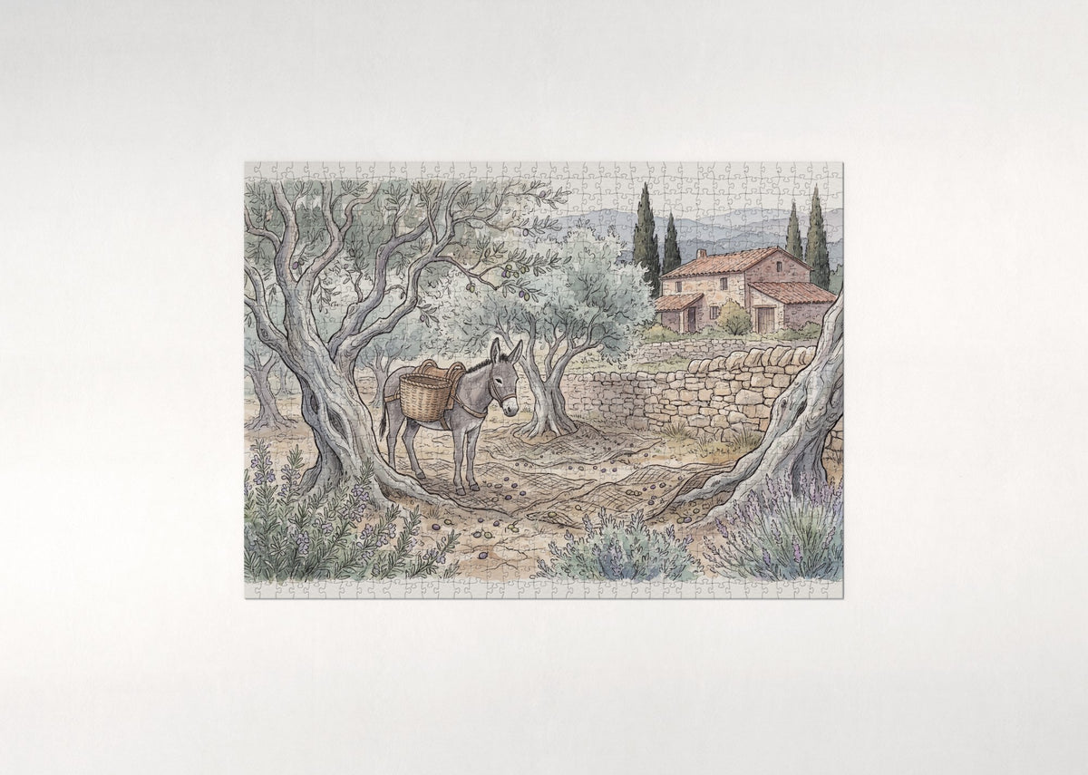 Donkey at the Olive Grove jigsaw puzzle - flat puzzle