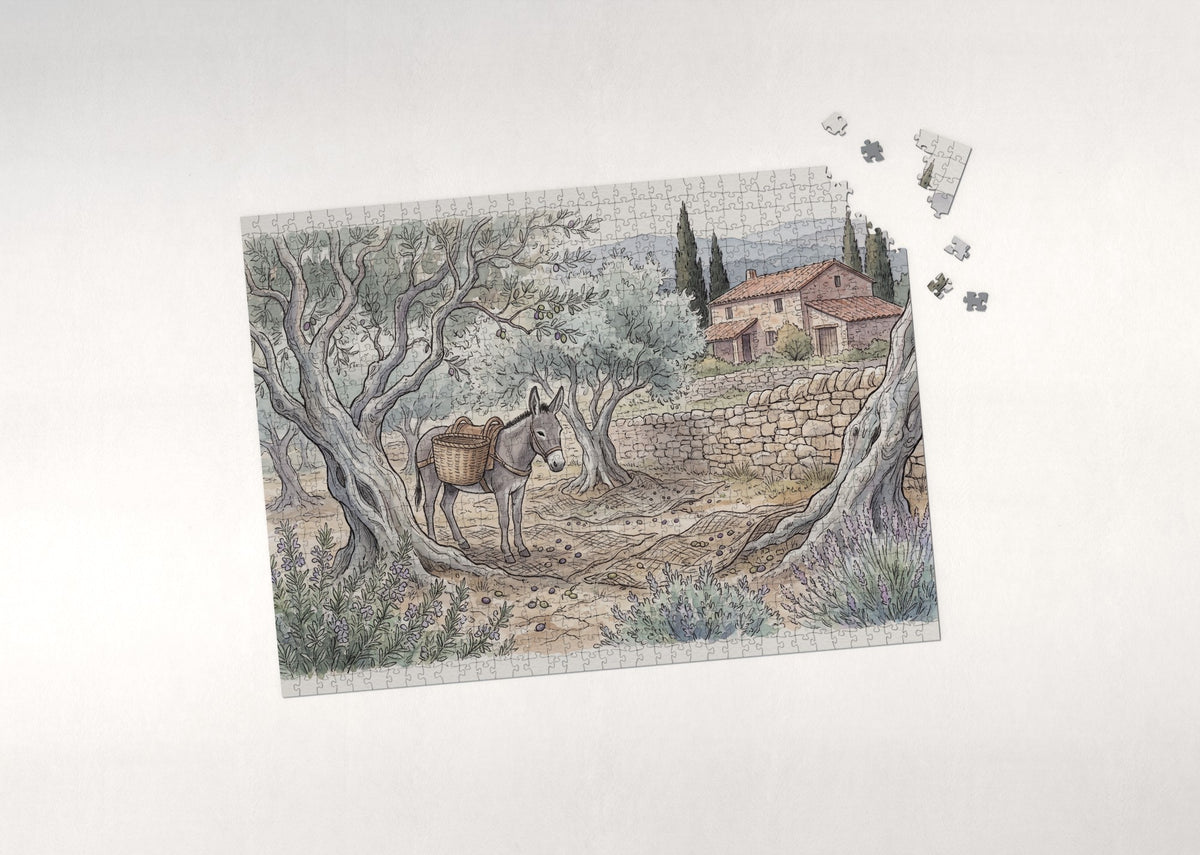 Donkey at the Olive Grove jigsaw puzzle - puzzle with loose pieces