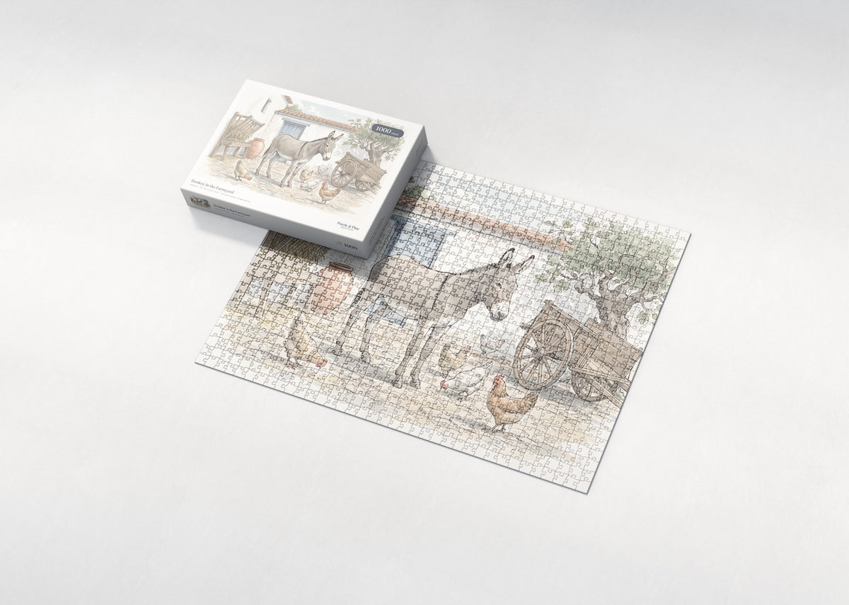 Donkey in the Farmyard jigsaw puzzle - box and puzzle