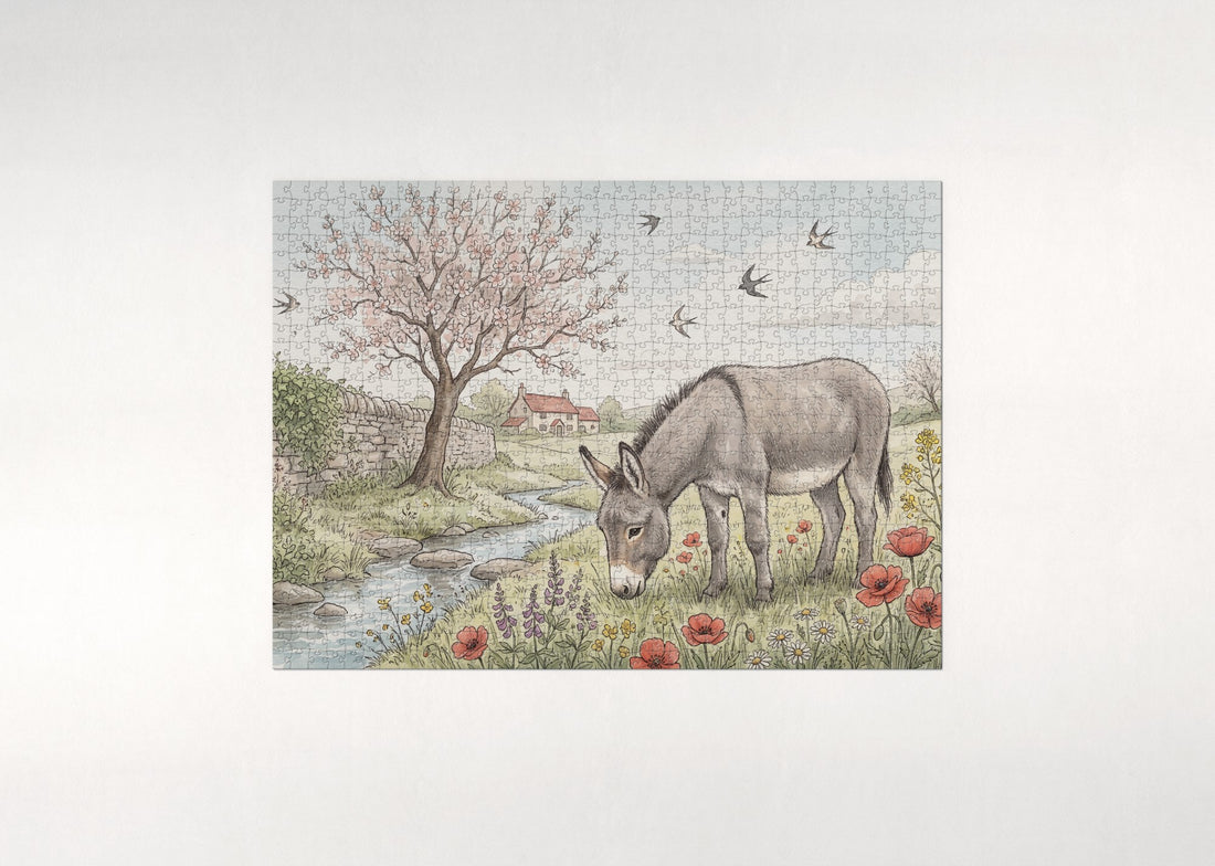 Donkey in the Spring Wildflowers jigsaw puzzle - gift box